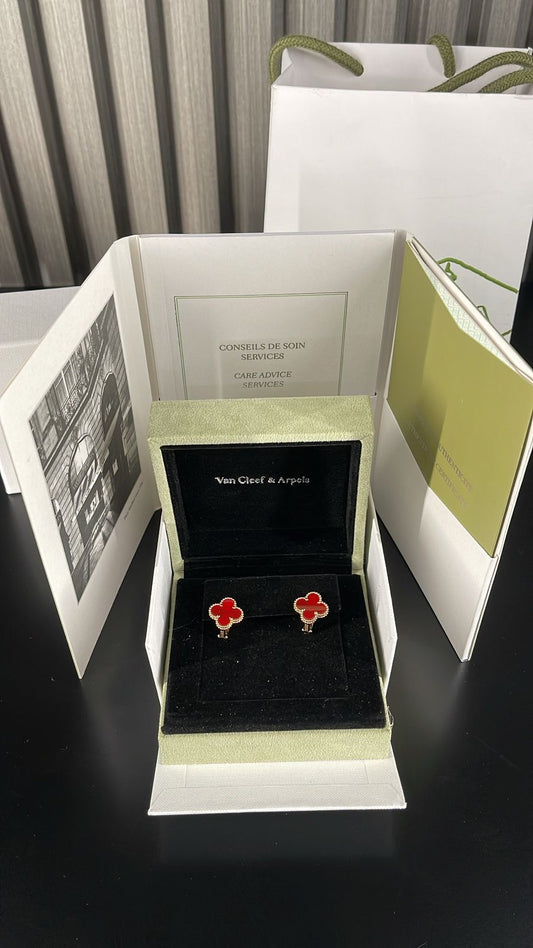 Aretes Tipo Van Cleef Plata .925 con baño de oro Rojo